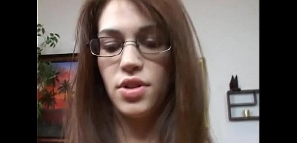  Cute babe with glasses gives hot handjob